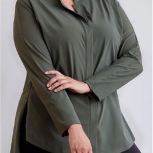 NWOT ADAY Something Borrowed Technical Button Down - Moss Green - Large
